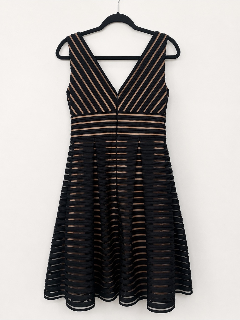 White House Black Market Black and Tan Striped Fit-and-Flare Midi Dress
